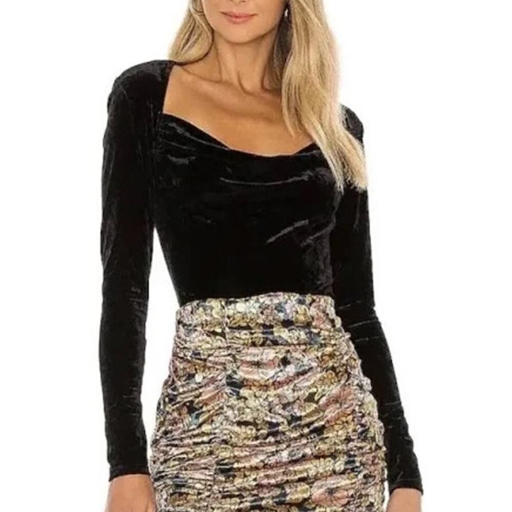Free People Perfect Date Black Velvet Top Sz M Cowl Neck Whimsigoth Vamp Witchy